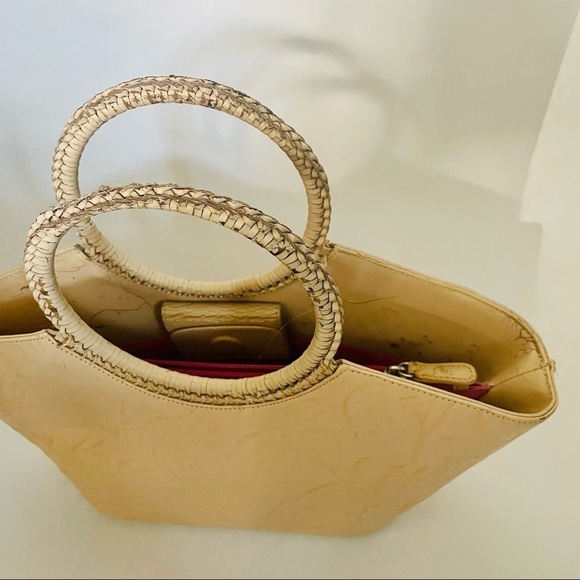 🎯3/$10 Vintage Donna Dixon Handbag Round Handle Embossed Floral Cream Purse - Picture 3 of 10